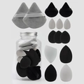 14-piece makeup sponge set in black and gray tones with transparent storage jar - Black Series Style (TZFP14) / 14 Pieces Set / Black Series
