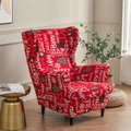 Red Christmas wingback chair cover with snowflake and reindeer holiday patterns - Merry Christmas Red