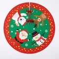 120cm Christmas tree skirt featuring cartoon Santa, snowman and reindeer patterns - 120CM Tree Skirt Red Green Cartoon Polka Dot