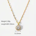 18k gold plated stainless steel necklace with halo round cubic zirconia pendant - Round White Zircon Style (JDN20746)