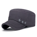 Men's grey cotton flat top army cap featuring embroidered stars and reinforced brim - Adjustable / Gray
