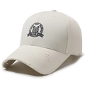 Off-white distressed baseball cap with vintage embroidery and worn-out brim details - Adjustable / Light Beige