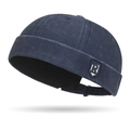 Navy blue adjustable dock cap with distressed texture and embroidered R shield patch - Adjustable / Navy Blue