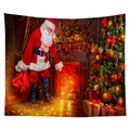 Close-up of a Christmas tapestry with Santa Claus near a fireplace and festive tree - Style 12