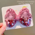 Barrette à cheveux à nœud pailleté rose champagne pour filles avec texture brillante - Pince à cheveux / Nœud Rose Champagne (Pince à Cheveux)