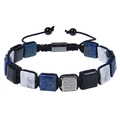 Close-up of woven bead bracelet with square malachite stones and cubic zirconia beads - Natural Lapis Lazuli Bracelet-C