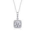 Macro shot of square S925 sterling silver pendant with round main stone and halo diamonds - Square Halo Style (P13522) + GRA Certificate