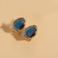 French vintage style oval blue crystal earrings with golden filigree metal setting - Blue (Gold)