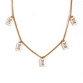 Gold necklace with five white enamel rectangle pendants and clear zircon stones on a fine chain - Rectangle-White