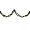 2M Christmas tinsel garland with white edges and gold bows for tree decoration - Dark Green White Edge + 12 Gold Bows