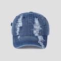 Detailansicht der Vintage-Jeans-Baseballkappe mit vertikalen abgenutzten Löchern - M(56-58cm) / Dunkelblau
