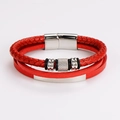 Detail of red multilayer leather bracelet featuring woven cord and silver magnetic clasp - Silver Grid Tube Multi-layer Design (Style 5)