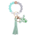 Silicone bead keychain wristlet with mint cow head charm and long tassel - Mint Green