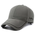 Dark grey cotton baseball cap for men with side cursive letter embroidery detail - One Size / Grey Green