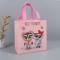 Sac cadeau rose en intissé laminé avec imprimé hibou et texte Best Friends mignon - DX56 Rose-Vertical