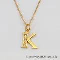 Collier en acier inoxydable plaqué or 18K avec pendentif lettre K et zircons incrustés - Lettre K