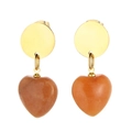 Luxury OT buckle gold earrings with heart shaped orange natural stone pendants - Dark Brown Earrings (KE104520-BH)