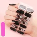 Adesivi per unghie in gel marmo nero e bianco con foglie d'oro e una lima rosa - JX22-03 Marmo Nero