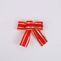 Festive red ribbon bow with metallic gold stripes for Christmas tree decoration - Red Velvet Double Gold Edge / 15x15cm