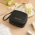 Mini black PU leather square storage bag with Sunny Girl print and portable strap - Elegant Black