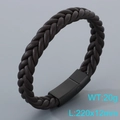 Bracelet tressé en cuir marron foncé pour hommes avec fermoir magnétique noir mat - Boucle Noire Cuir Marron