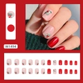 Short square red Christmas press-on nails with holly berry designs and glitter, 24 count - Red Flowers (W1494)