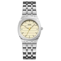 GEDI luxury silver steel watch with cream yellow horizontal stripe dial and octagonal case - Silver Case Yellow Dial