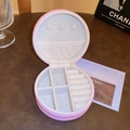 Elegant pink round leather portable jewelry travel case for rings and necklaces - Round Zipper Style / Pink