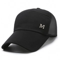 Black mesh baseball cap with silver metal M logo for outdoor sun protection - Black with M Logo