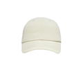 Detail view of reinforced stitching on curved brim of cream minimalist baseball cap - One Size(Adjustable) / Off White