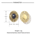 Detail view of 19mm gold stainless steel oval pendant with blue natural stone - VG631 (Dark Blue Oval)