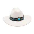 Cappello jazz bianco in feltro di lana con ricamo floreale e fibbia turchese - Bianco