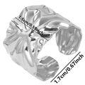 Textured silver heart ring in irregular wrinkled metal finish, size 1.5cm by 1.7cm - Open Ring / Steel Color - Wrinkled Shape