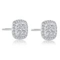 Square silver stud earrings with sparkling halo zircon stones and polished finish - French Light Luxury Stud Earrings / Silver