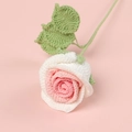 Handmade crochet rose flower in gradient pink and white yarn with green leaves - Moe Four Wine Glass Rose Bouquet - Gradient Pink And White
