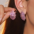 Elegant pink rhinestone geometric earrings with long tassel and sparkling crystals - Geometric Wide Full Diamond (KE014-F1)