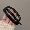 Barrette à cheveux ovale noire brillante avec design ajouré minimaliste - Rectangle Ovale Creux / Noir