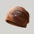 Coffee brown slouchy beanie hat featuring white 'ROCK' music graffiti print design - Rock Music Style / Coffee