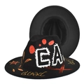Stylish black wool felt fedora hat featuring hand-painted graffiti letters and red patterns - EA Letter Art Style (5#)