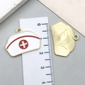 Nurse hat enamel charm and golden medical pendant for DIY jewelry and keychains - White Nurse Hat