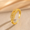 Luxury gold adjustable open ring featuring three sliding diamonds in a rectangle frame - Gold Sliding Three Stones Style (6997)