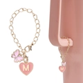 Catena dorata per tazza Stanley con cuore rosa, lettera M e ciondolo a farfalla smaltata - Farfalla + Ciondolo a Lettera / Cuore Rosa Lettera M