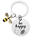 Detail eines Bee Happy Schlüsselanhängers mit Emaille-Biene und Strasssteinen am Ring - Stil 004 Biene