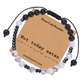Detail of Morse code bracelet with natural white turquoise on a kraft paper gift card - Not today satan
