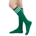 Dark green knee high socks with triple white stripes for classic retro sportswear style - One Size / Forest Green/White Stripes
