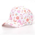 Kids baseball cap featuring white fabric with colorful cartoon cupcake and dessert prints - White Dessert Style (5#)