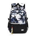 Blue and grey camo backpack for students featuring a stylish ribbon and large capacity - Blue Camouflage