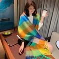 Écharpe à carreaux arc-en-ciel pour femme avec franges douces et motif coloré effet cachemire - Schéma De Couleurs De La Climatisation Bleu Royal / 250cm