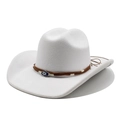Weißer Cowboyhut aus Wollfilz mit Lederband und blauem Auge Metallornament - M (56-58cm) / Weiß