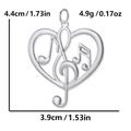 Hollow heart music pendant with treble clef and notes, 4.4x3.9cm stainless steel charm - Heart Music Note / Steel